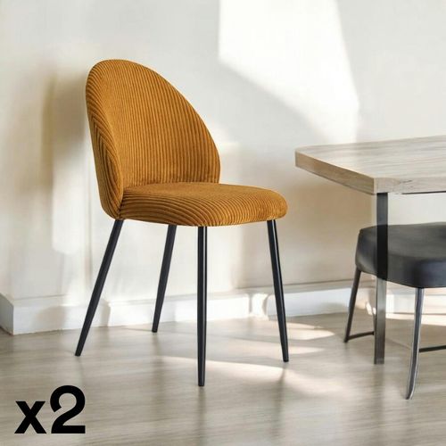 Chaise En Tissu Côtelé Moutarde (lot De 2) Iena