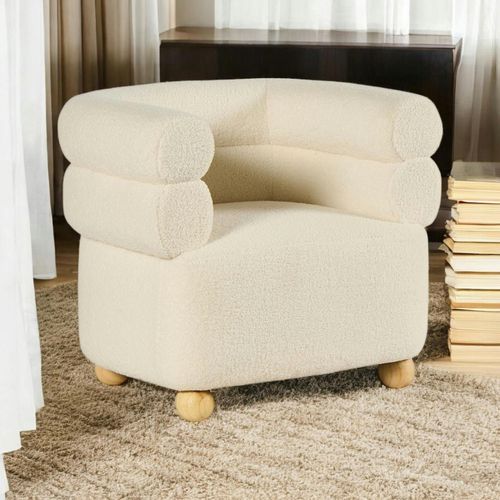 Fauteuil Cabriolet Design Tissu Bouclé Blanc Iena