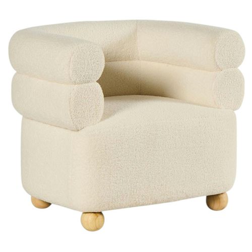 Fauteuil Cabriolet Design Tissu Bouclé Blanc Iena