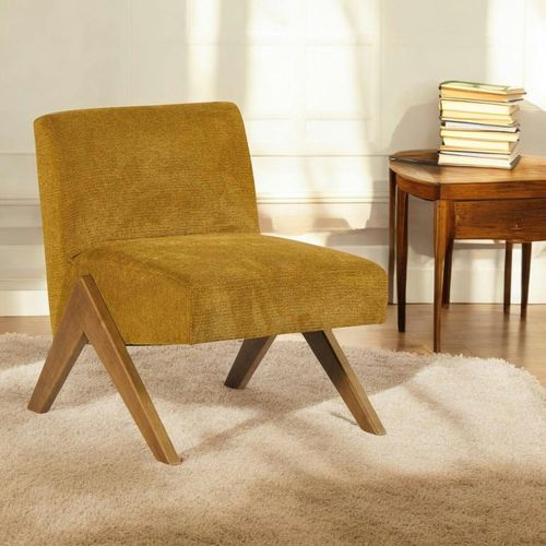 Fauteuil De Salon Bois Et Velours Moutarde Soho