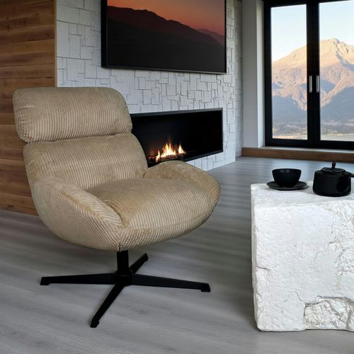 Fauteuil De Salon Rotatif Tissu Côtelé Camel Iena