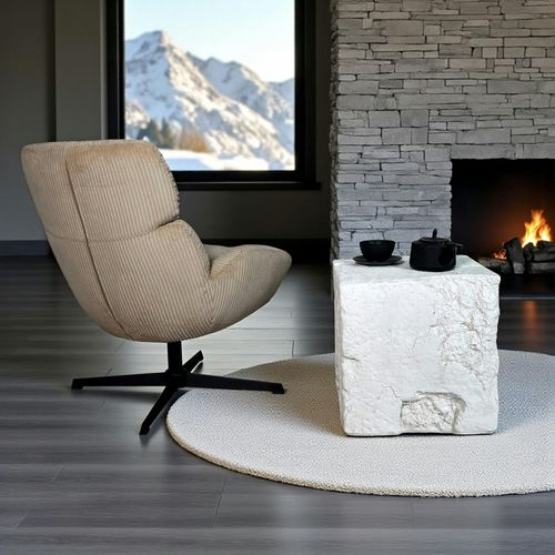 Fauteuil De Salon Rotatif Tissu Côtelé Camel Iena