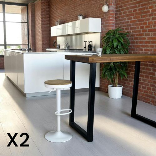 Tabouret De Bar Réglable Métal Blanc (lot De 2) Leeds