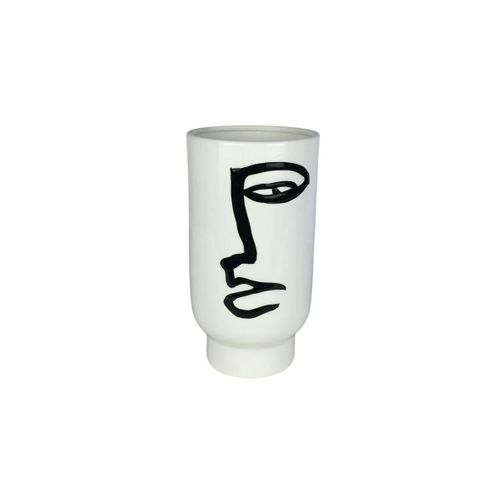 Vase Blanc Rond Décor Visage Abstrait H25 Cm