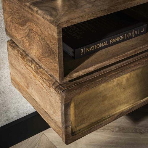 Table De Nuit Murale En Bois De Manguier, 1 Tiroir Finition Cuivrée Vara