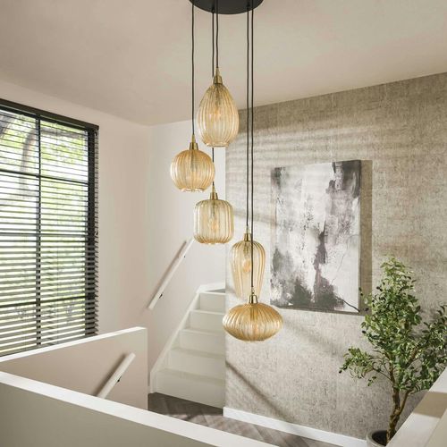 Suspension En Verre Ambré 5 Lampes Nova