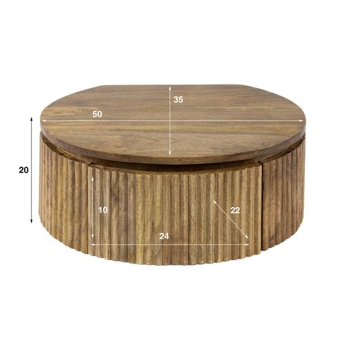 Table De Nuit Murale En Bois De Manguier Rainuré, Forme Ronde Delhi