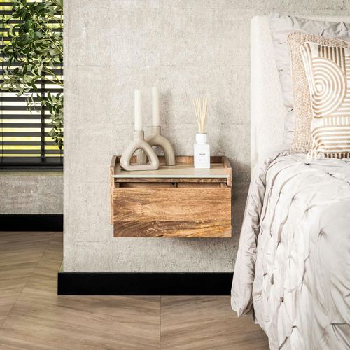 Table De Nuit Murale En Bois Et Céramique, 1 Tiroir Ascoli