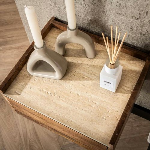 Table De Nuit Murale En Bois Et Céramique, 1 Tiroir Ascoli