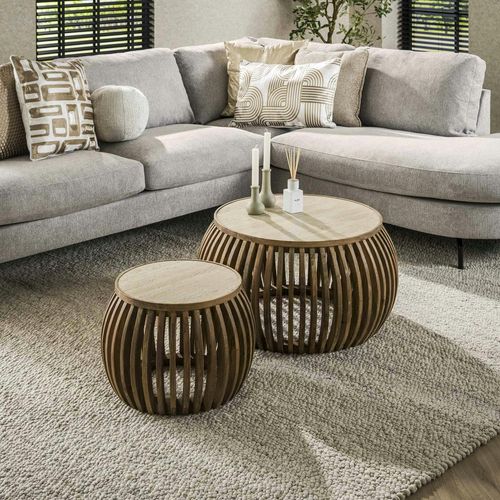 Table Basse Ronde En Bois De Manguier Et Céramique (lot De 2) Ascoli