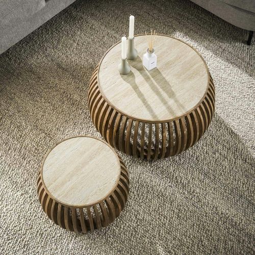Table Basse Ronde En Bois De Manguier Et Céramique (lot De 2) Ascoli