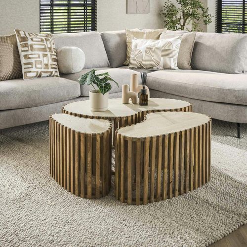 Table Basse Organique En Bois Et Céramique (lot De 3) Ascoli