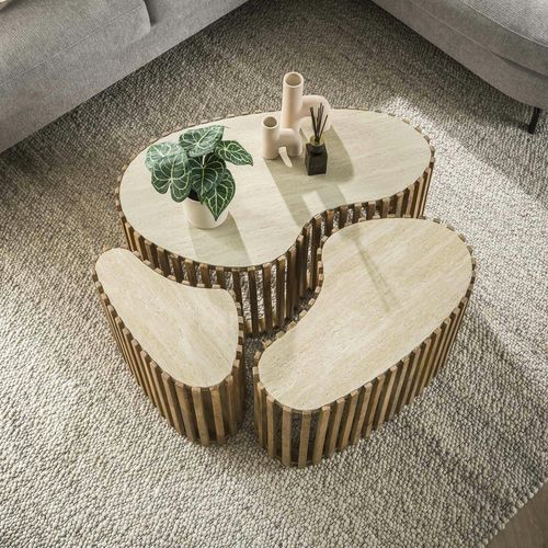 Table Basse Organique En Bois Et Céramique (lot De 3) Ascoli