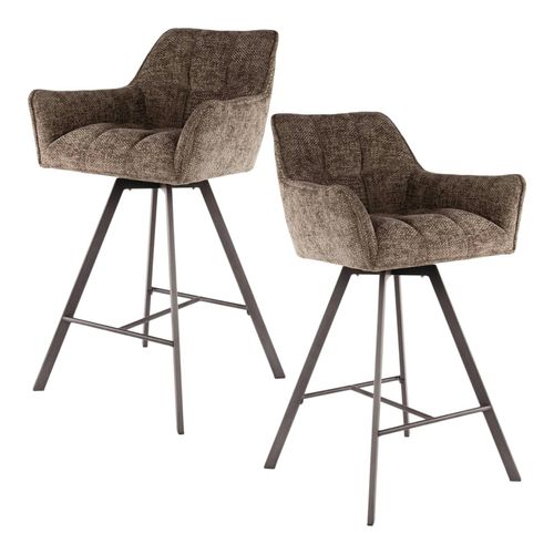 Chaise De Bar Pivotante En Velours Texturé Taupe (lot De 2) Melbourne