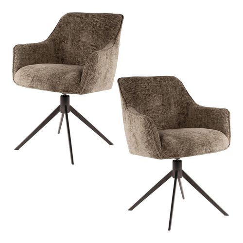 Chaise Pivotante Grand Confort En Velours Texturé Taupe (lot De 2) Melbourne