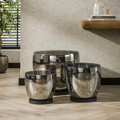 Lampe De Salon Moderne Avec Vasque En Verre Gris Fumé 32 Cm Niagara