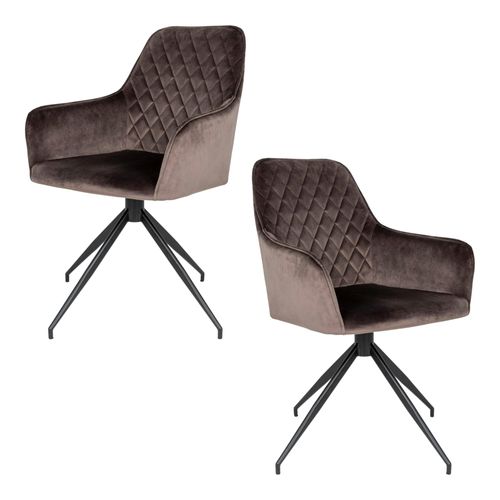 Chaise Pivotante En Velours Taupe Avec Accoudoirs (lot De 2) Savone