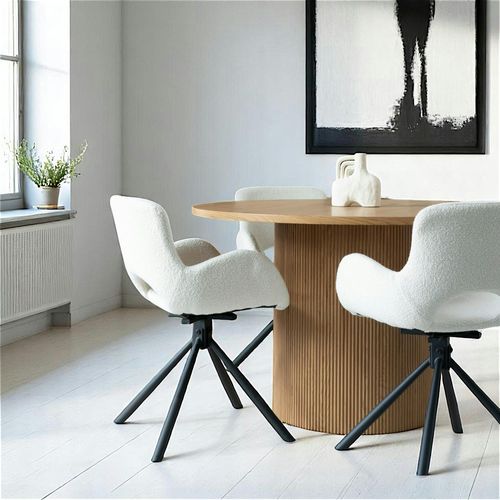 Chaise Pivotante Blanche En Tissu Bouclette, Dossier Ouvert (lot De 2) Savone