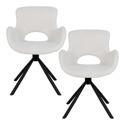 Chaise Pivotante Blanche En Tissu Bouclette, Dossier Ouvert (lot De 2) Savone