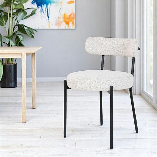 Chaise Blanche Ronde En Tissu Bouclette (lot De 2) Savone