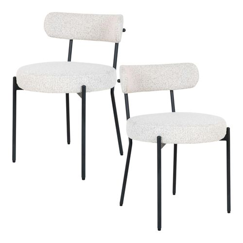 Chaise Blanche Ronde En Tissu Bouclette (lot De 2) Savone