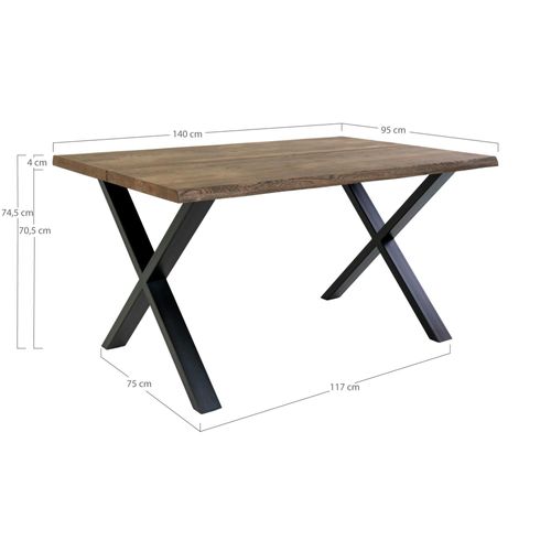 Table à Rallonge En Bois De Chêne Fumé Avec Bordures Naturelles 140 Cm Savone