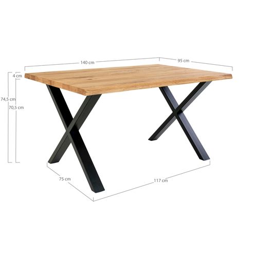 Table à Rallonge En Bois De Chêne Clair Avec Bordures Naturelles 140 Cm Savone