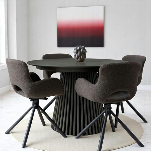 Table Ronde Extensible En Chêne Noir Pied Baguette (3 Rallonges Incluses) Amsterdam