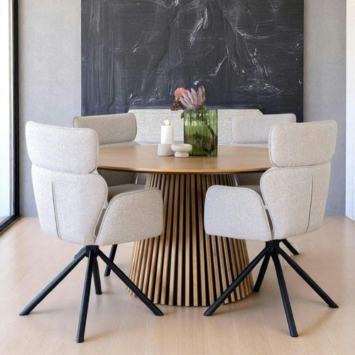 Table Ronde En Chêne Clair Avec Piètement Baguette Ø140 Cm Amsterdam