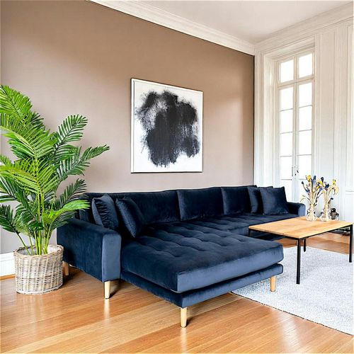 Canapé D'angle Bleu Nuit - Velours, Côté Gauche, Amsterdam