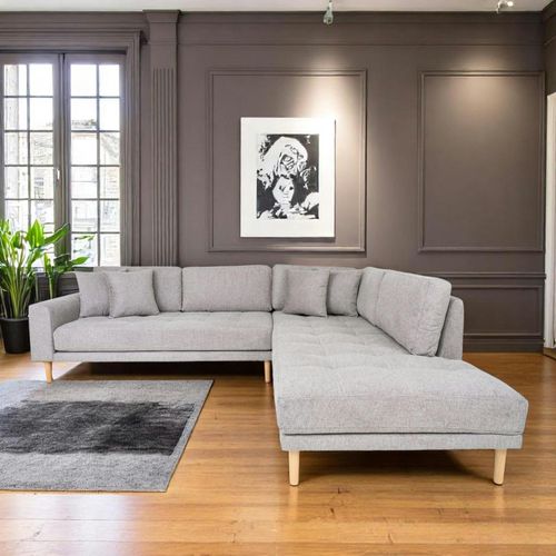 Canapé D'angle Gris Clair - Pieds Bois, Côté Droit Amsterdam