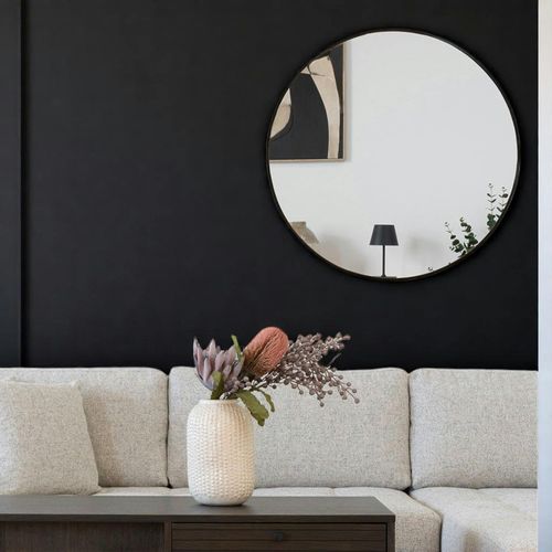 Miroir Rond Avec Cadre En Aluminium Noir Ø80 Cm Seoul