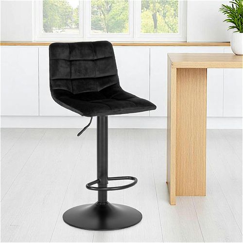 Tabouret De Bar Noir Velours, Réglable En Hauteur Et Pivotant (lot De 2) Savone