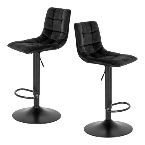 Tabouret De Bar Noir Velours, Réglable En Hauteur Et Pivotant (lot De 2) Savone