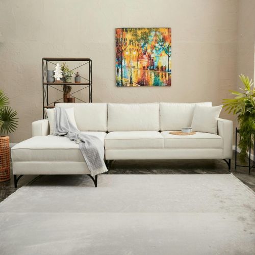 Canapé D'angle Blanc Crème, Pieds Noirs (côté Gauche) Neolia