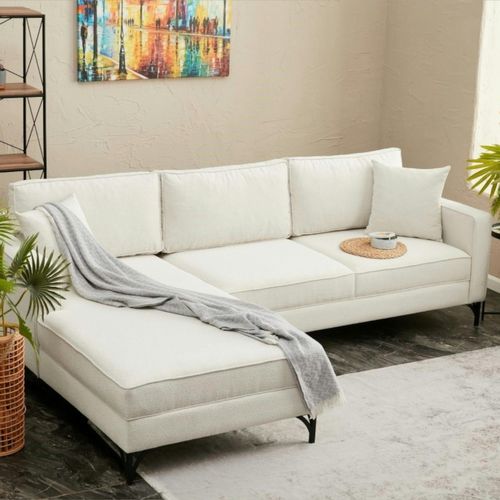 Canapé D'angle Blanc Crème, Pieds Noirs (côté Gauche) Neolia