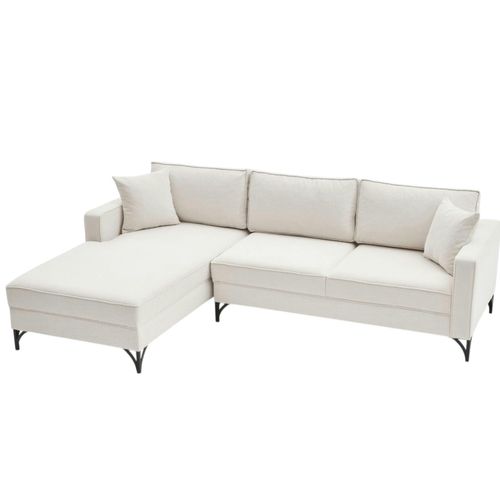 Canapé D'angle Blanc Crème, Pieds Noirs (côté Gauche) Neolia