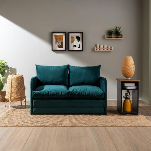 Canapé-lit D'appoint En Tissu Bleu Lagon, 2 Personnes Oruro