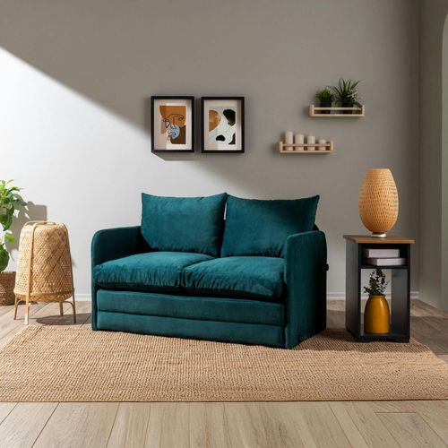 Canapé-lit D'appoint En Tissu Bleu Lagon, 2 Personnes Oruro