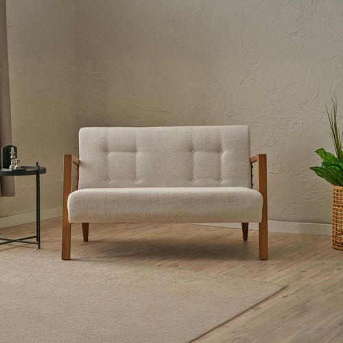 Canapé 2 Places Compact Blanc Chiné Moderne 124 Cm Kos