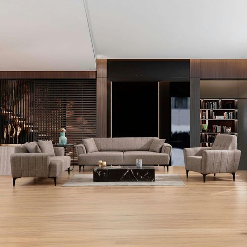 Canapé 2 Places Taupe, Dossier à Coutures Verticales Lucca