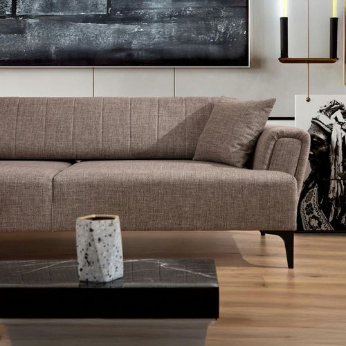 Canapé 2 Places Taupe, Dossier à Coutures Verticales Lucca