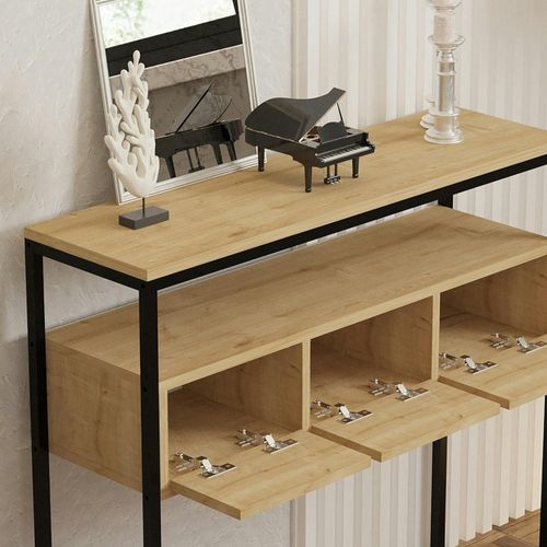 Console D'entrée Avec Rangement, Effet Bois Clair Jena