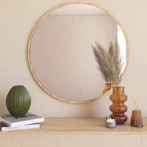 Miroir Rond Moderne Avec Cadre Effet Bois Clairø60 Cm Cody