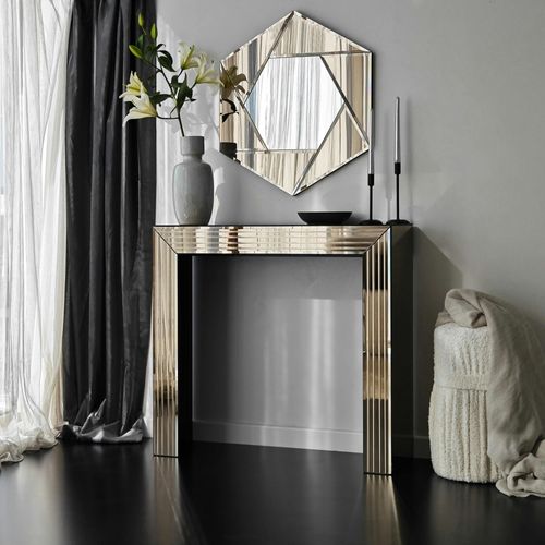 Miroir D'entrée Hexagonal à Facettes, Cadre Ambré Cody