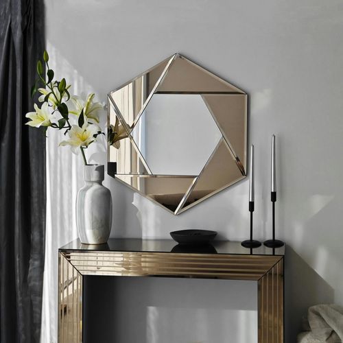 Miroir D'entrée Hexagonal à Facettes, Cadre Ambré Cody