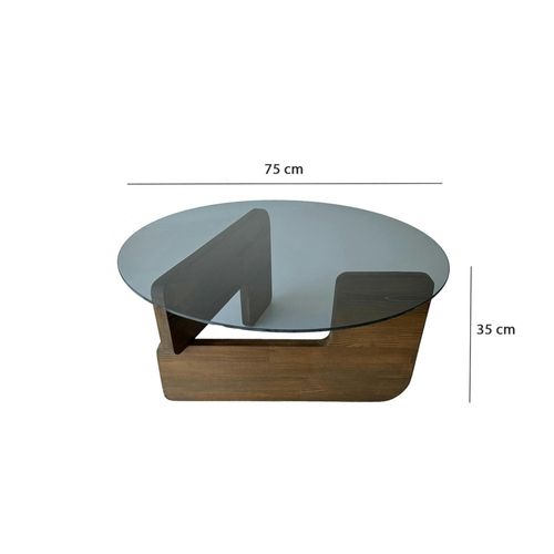 Table Basse Design En Verre Fumé - Pied Bois Brun Anzio