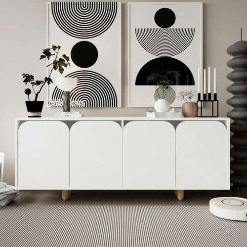 Buffet Blanc Moderne 4 Portes Courbes 180 Cm Varen
