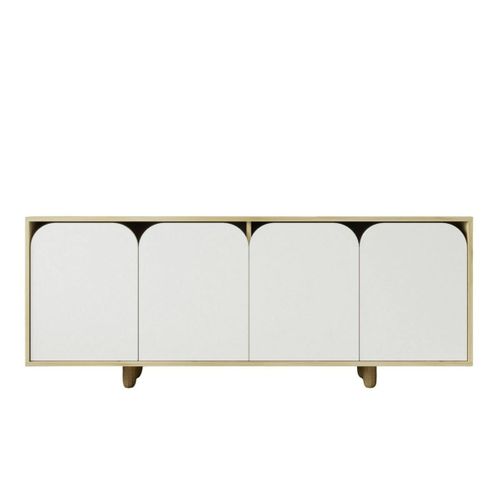 Buffet Bas Moderne Effet Bois 4 Portes Blanches Varen