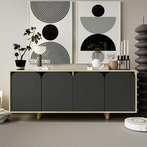 Buffet Bas Moderne Effet Bois 4 Portes Anthracites Varen